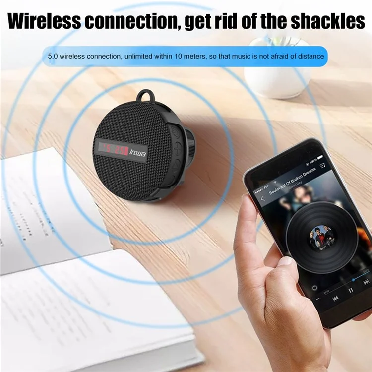 INWA Outdoor Riding Wireless-Lautsprecher mit Smart LED Digital Display, tragbarer Bluetooth-Lautsprecher, IPX65 wasserdicht, Subwoofer-Klangverstärker, Freisprechfunktion (CE) - Schwarz