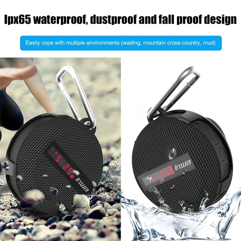 INWA Outdoor Riding Wireless Speaker with Smart LED Digital Display Portable Bluetooth-compatible Speaker lPX65 Waterproof Subwoofer Sound Amplifier Support Hands-Free Calling (CE) - Red