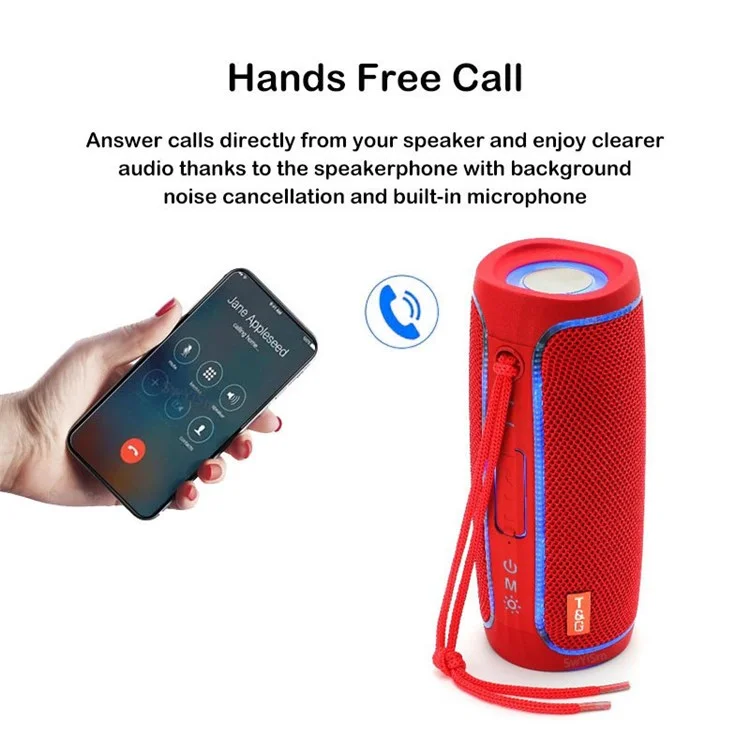 T&G TG288 TWS Soundbar Portable Bluetooth-compatible Speaker Wireless Car HiFi Sound System Subwoofer with LED Light - Blue