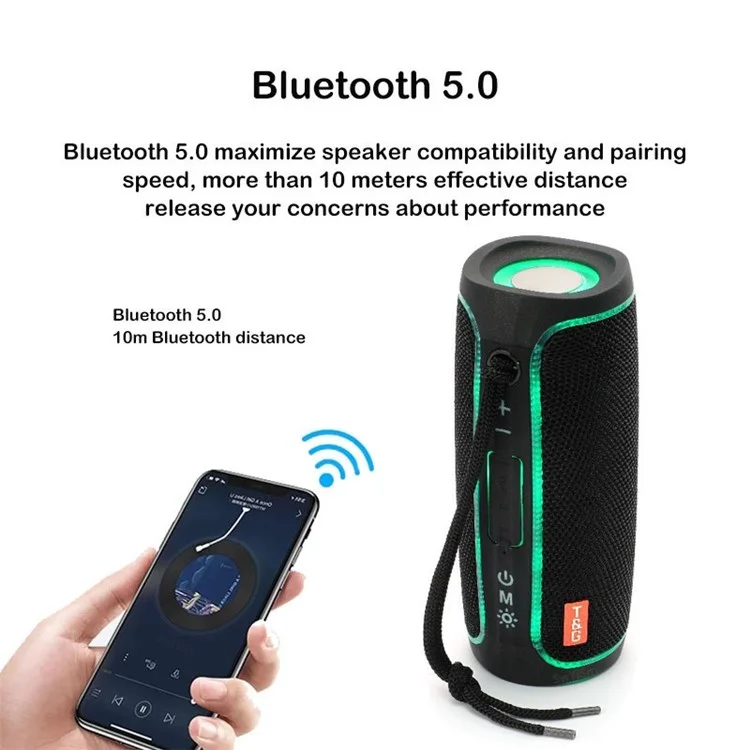 T&G TG288 TWS Soundbar Portable Bluetooth-compatible Speaker Wireless Car HiFi Sound System Subwoofer with LED Light - Blue
