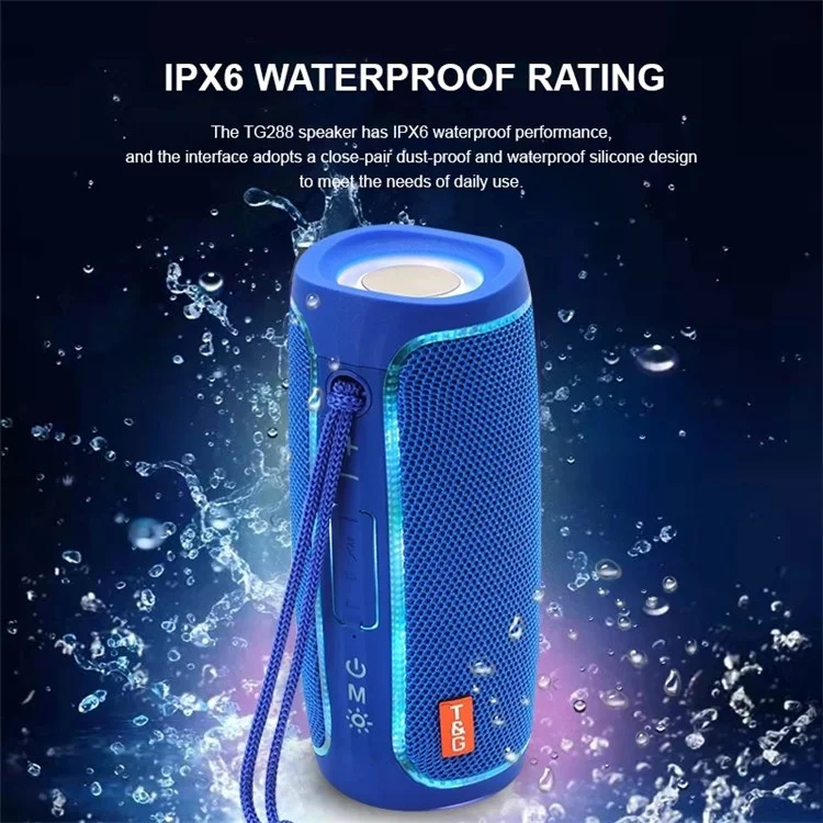 T&G TG288 TWS Soundbar Portable Bluetooth-compatible Speaker Wireless Car HiFi Sound System Subwoofer with LED Light - Blue