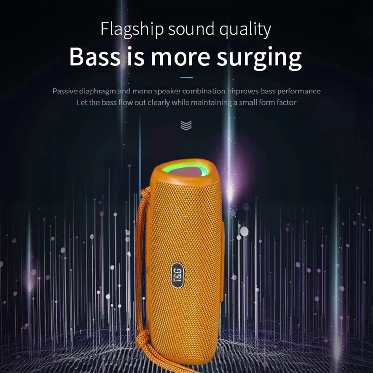 T&G TG344 Portable Bluetooth-compatible Speaker with LED Light TWS Soundbar Wireless Hi-Fi Audio System Subwoofer - Black