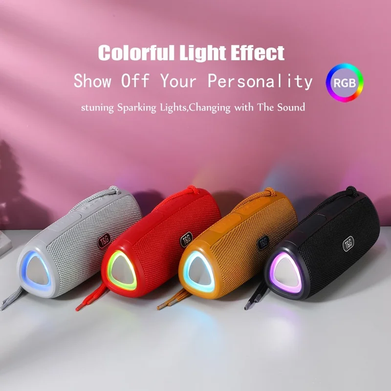 T&G TG344 Portable Bluetooth-compatible Speaker with LED Light TWS Soundbar Wireless Hi-Fi Audio System Subwoofer - Grey