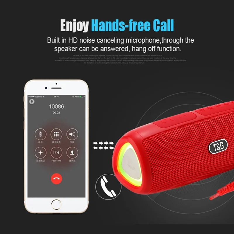 T&G TG344 Portable Bluetooth-compatible Speaker with LED Light TWS Soundbar Wireless Hi-Fi Audio System Subwoofer - Yellow