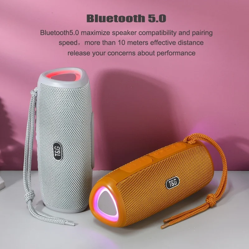T&G TG344 Portable Bluetooth-compatible Speaker with LED Light TWS Soundbar Wireless Hi-Fi Audio System Subwoofer - Yellow