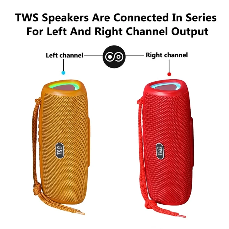 T&G TG344 Portable Bluetooth-compatible Speaker with LED Light TWS Soundbar Wireless Hi-Fi Audio System Subwoofer - Yellow