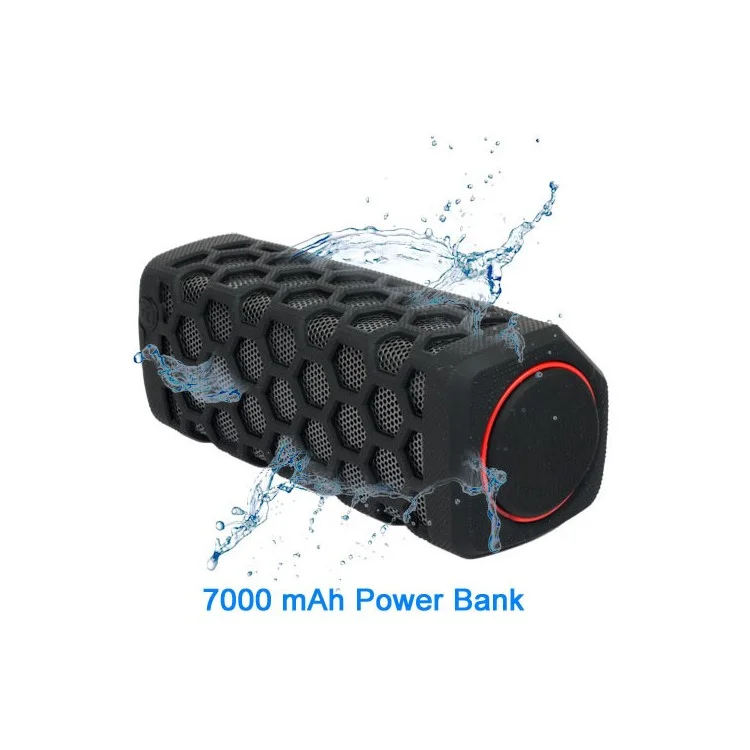 S777 2-in-1 IP64 10W Waterproof Bluetooth Speaker + 7000mAh Power Bank - Black