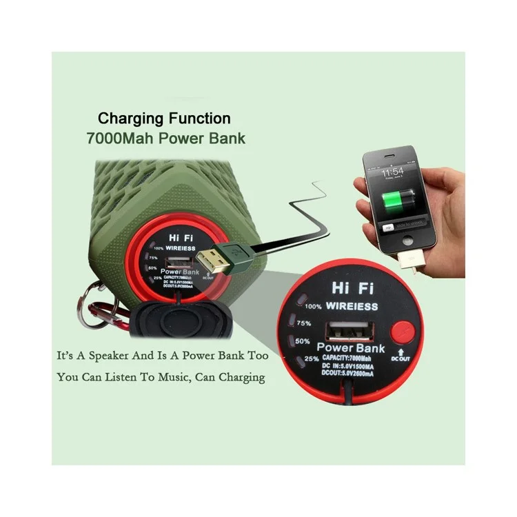 S777 2-in-1 IP64 10W Waterproof Bluetooth Speaker + 7000mAh Power Bank - Black
