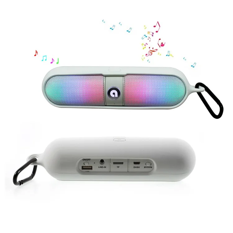 ATS-829 LED Mega Bass Bluetooth Speaker with TF Card Slot/AUX-in/FM Radio/Microphone for iPhone Samsung - White