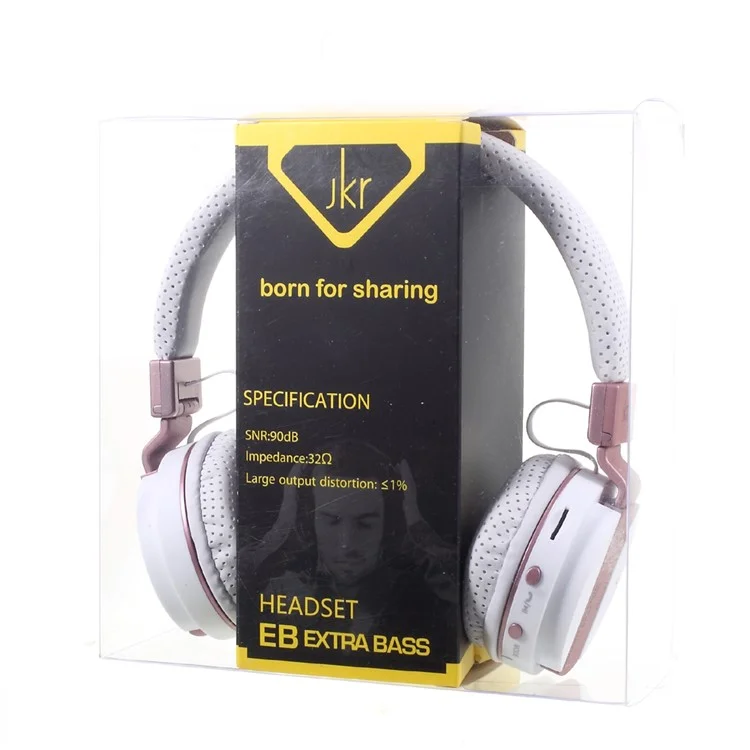 JKR-209B Folding Over-ear Wireless Bluetooth Headphone Headset with Mic Support FM/TF Card - White / Rose Gold Color