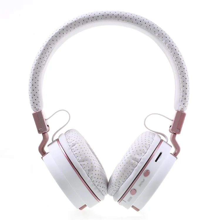 JKR-209B Folding Over-ear Wireless Bluetooth Headphone Headset with Mic Support FM/TF Card - White / Rose Gold Color