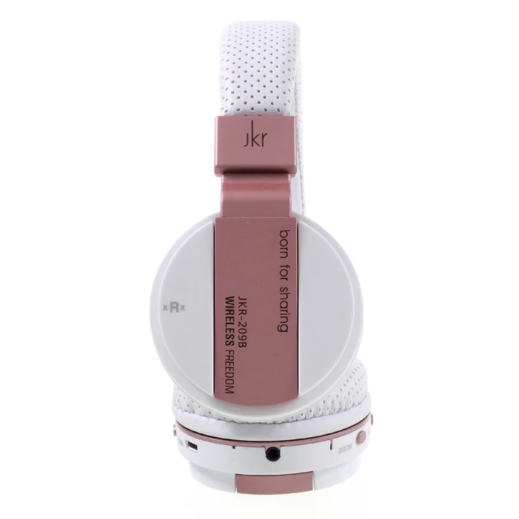 JKR-209B Folding Over-ear Wireless Bluetooth Headphone Headset with Mic Support FM/TF Card - White / Rose Gold Color