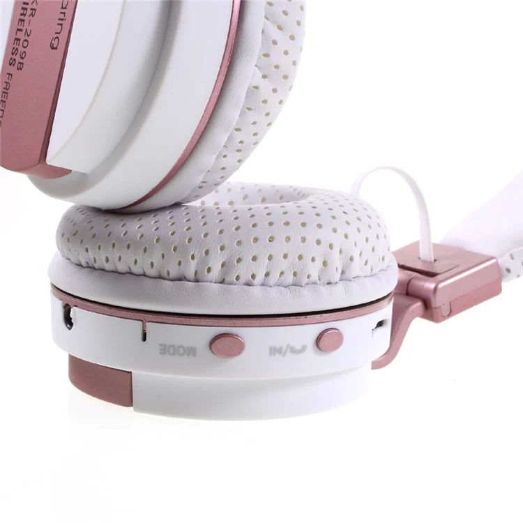 JKR-209B Folding Over-ear Wireless Bluetooth Headphone Headset with Mic Support FM/TF Card - White / Rose Gold Color