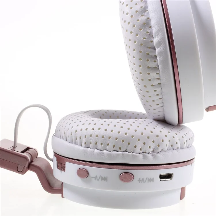 JKR-209B Folding Over-ear Wireless Bluetooth Headphone Headset with Mic Support FM/TF Card - White / Rose Gold Color