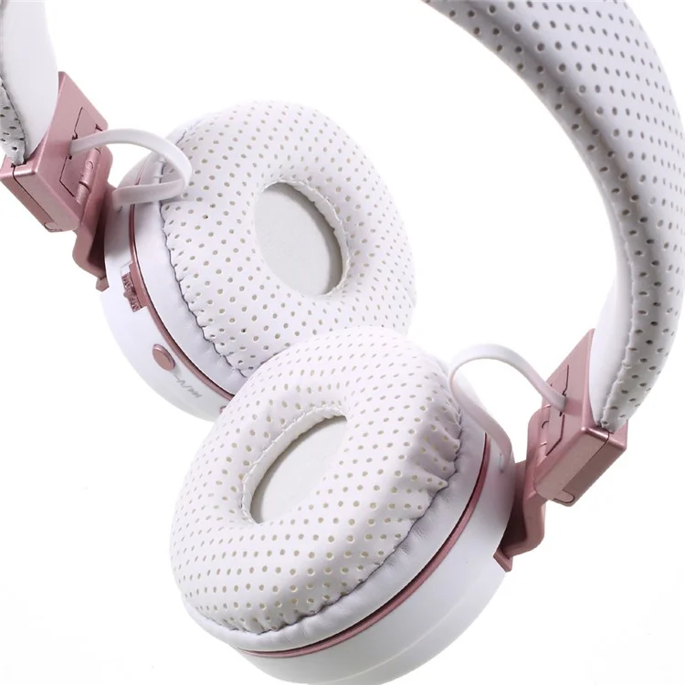 JKR-209B Folding Over-ear Wireless Bluetooth Headphone Headset with Mic Support FM/TF Card - White / Rose Gold Color