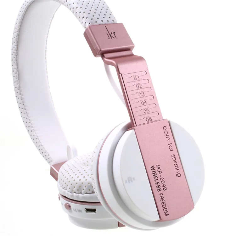 JKR-209B Folding Over-ear Wireless Bluetooth Headphone Headset with Mic Support FM/TF Card - White / Rose Gold Color