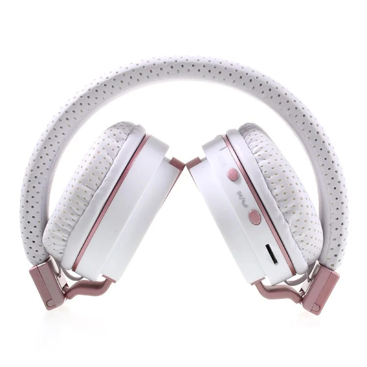 JKR-209B Folding Over-ear Wireless Bluetooth Headphone Headset with Mic Support FM/TF Card - White / Rose Gold Color