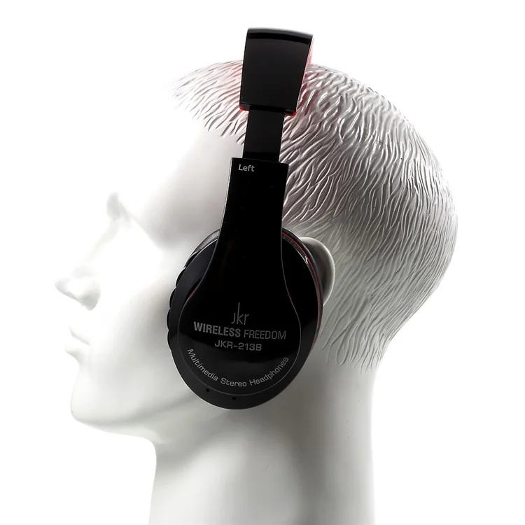 JKR-213B Bluetooth Stereo Over-ear Wireless Headset with Mic Support FM/TF Card - Red
