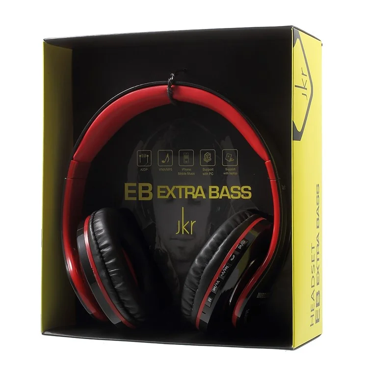 JKR-213B Bluetooth Stereo Over-ear Wireless Headset with Mic Support FM/TF Card - Red