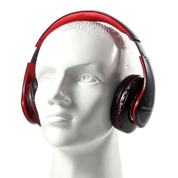 JKR-213B Bluetooth Stereo Over-ear Wireless Headset with Mic Support FM/TF Card - Red