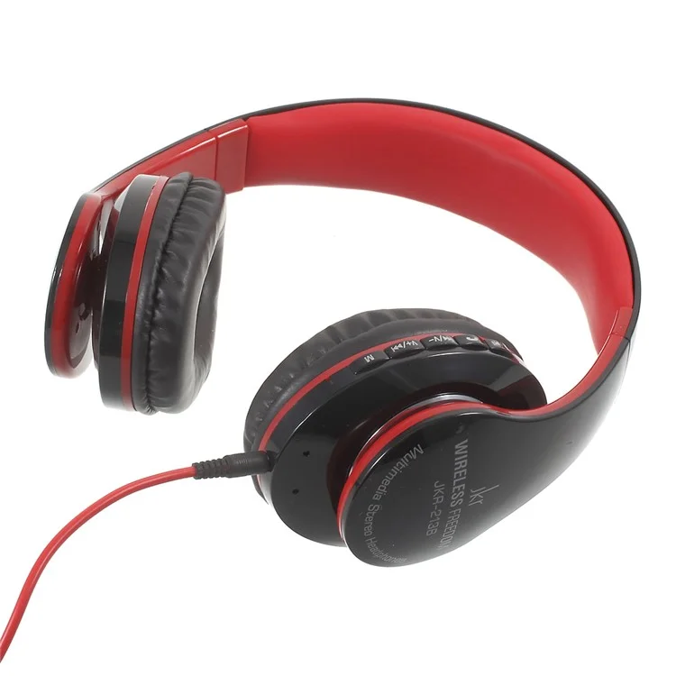 JKR-213B Bluetooth Stereo Over-ear Wireless Headset with Mic Support FM/TF Card - Red