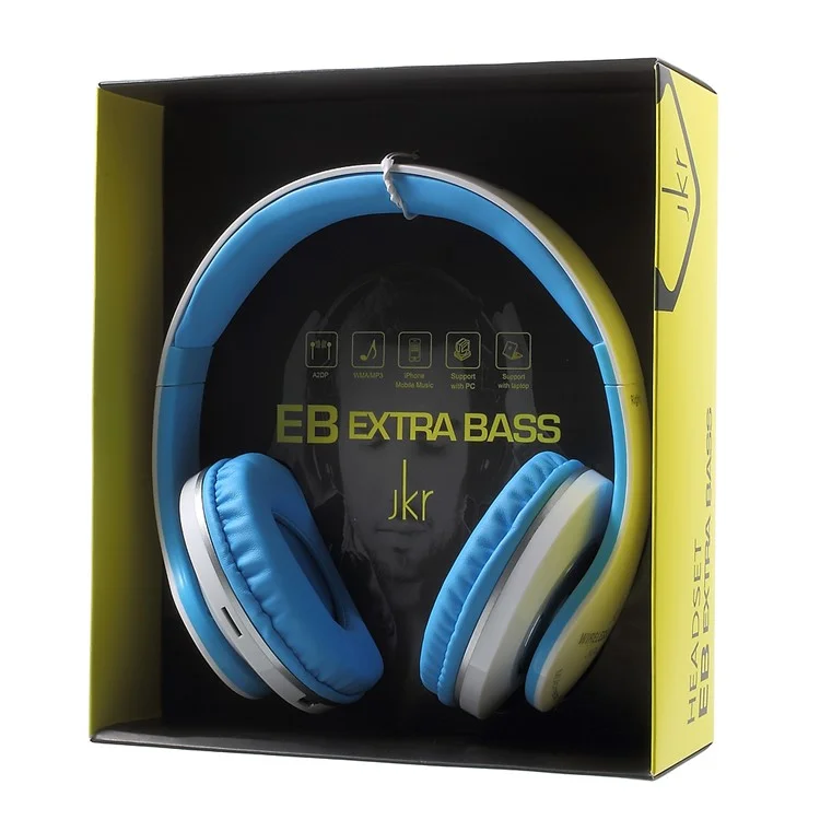 JKR-213B Wireless Bluetooth Over-ear Stereo Headset with Mic Support FM/TF Card - Blue