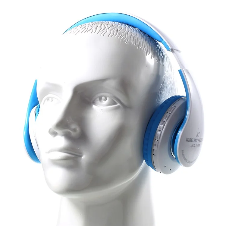 JKR-213B Wireless Bluetooth Over-ear Stereo Headset with Mic Support FM/TF Card - Blue