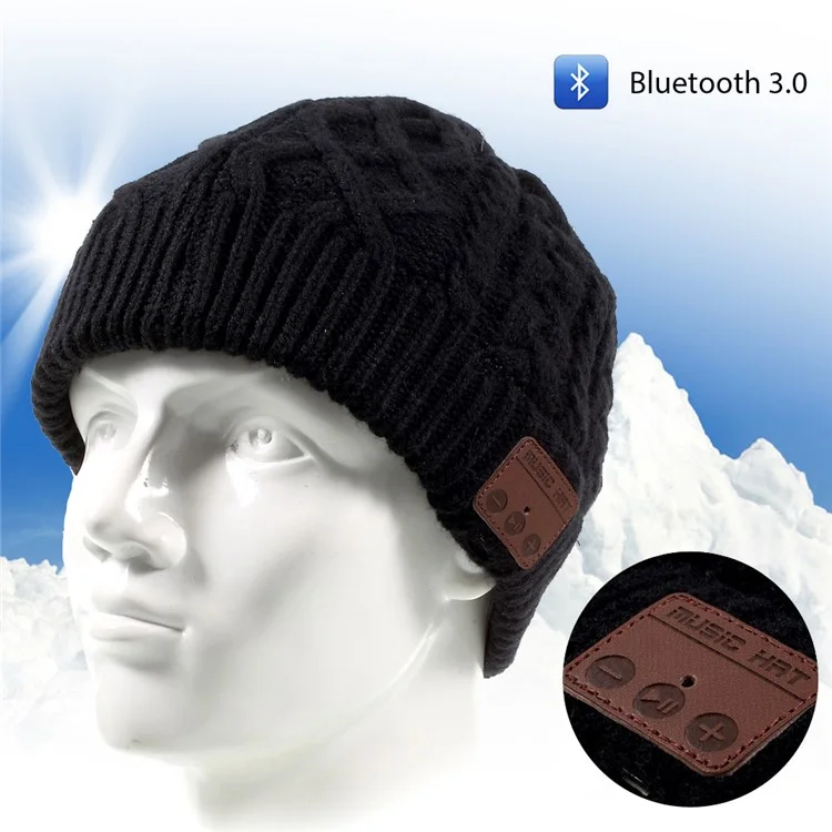 Winter Outdoor Bluetooth 3.0 Wireless Smart Beanie Knit Headphone Speaker Music Hat with Mic - Black