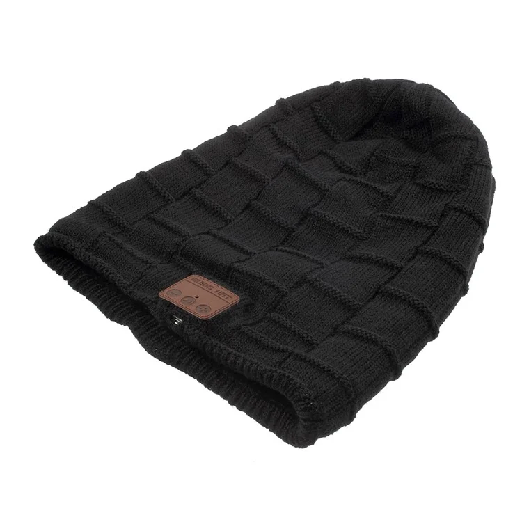 Grid Pattern Knitted Winter Warm Hat Built-in Wireless Bluetooth Headphone & Microphone - Black