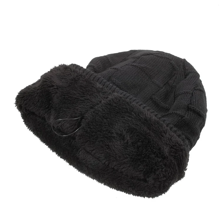Grid Pattern Knitted Winter Warm Hat Built-in Wireless Bluetooth Headphone & Microphone - Black