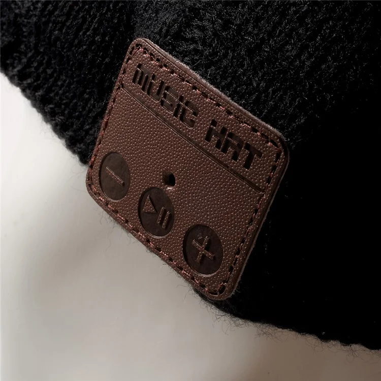 Grid Pattern Knitted Winter Warm Hat Built-in Wireless Bluetooth Headphone & Microphone - Black
