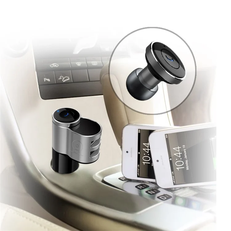 WUW 2 in 1 Car Bluetooth Headset Dual USB Quick Charger Wireless Earphone C12