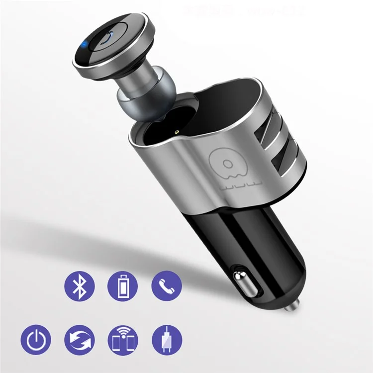 WUW 2 in 1 Car Bluetooth Headset Dual USB Quick Charger Wireless Earphone C12