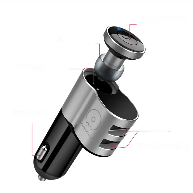 WUW 2 in 1 Car Bluetooth Headset Dual USB Quick Charger Wireless Earphone C12