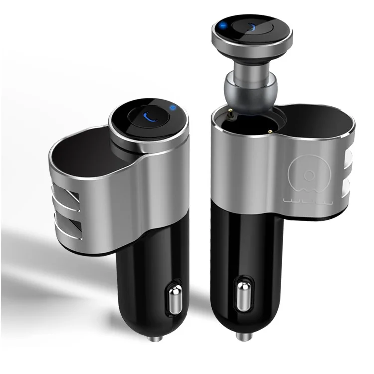 WUW 2 in 1 Car Bluetooth Headset Dual USB Quick Charger Wireless Earphone C12