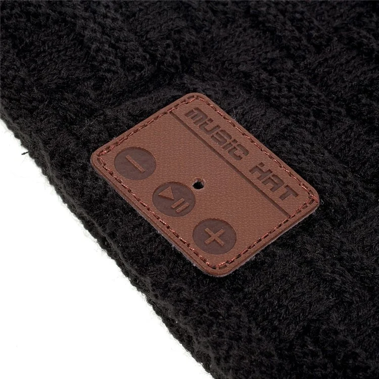 Grid Pattern Knitted Warm Long Music Hat Built-in Wireless Bluetooth Headphone & Microphone - Black