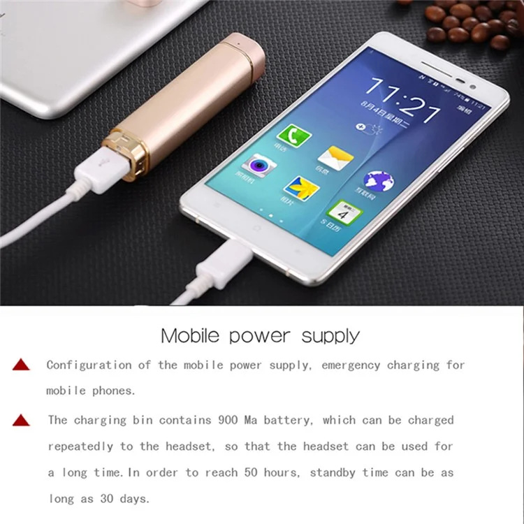 K1 Mini 2-In-1 Single Bluetooth Headset with Mic + USB Power Bank Battery Charger - Black