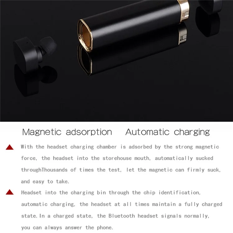 K1 Mini 2-In-1 Single Bluetooth Headset with Mic + USB Power Bank Battery Charger - Black