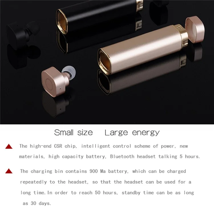 K1 Mini 2-In-1 Single Bluetooth Headset with Mic + USB Power Bank Battery Charger - Black