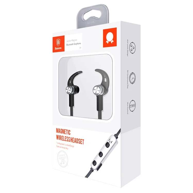 BASEUS B11 Licolor Magnet Bluetooth Earphone with Line-in Control for iPhone Samsung Etc. - Silver Colory Black