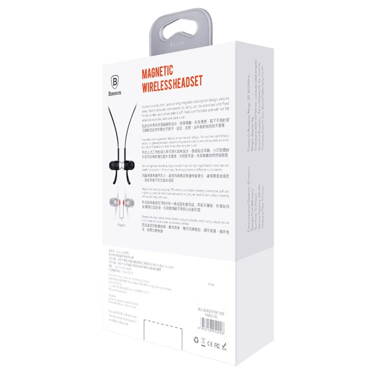 BASEUS B11 Licolor Magnet Bluetooth Earphone with Line-in Control for iPhone Samsung Etc. - Silver Colory Black