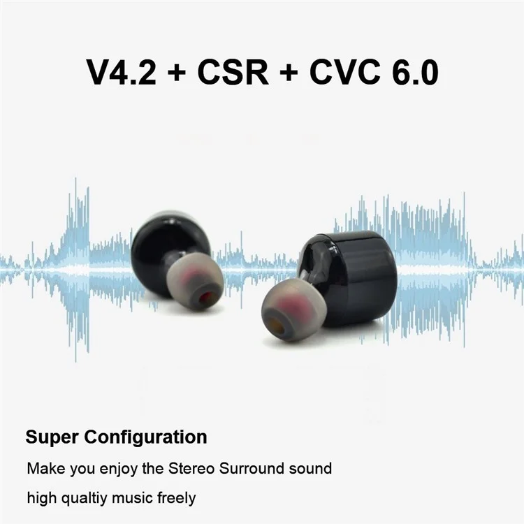 X1T Mini Invisible Earphones Wireless Bluetooth V4.2 Stereo Music In-ear Headset with Mic - Black