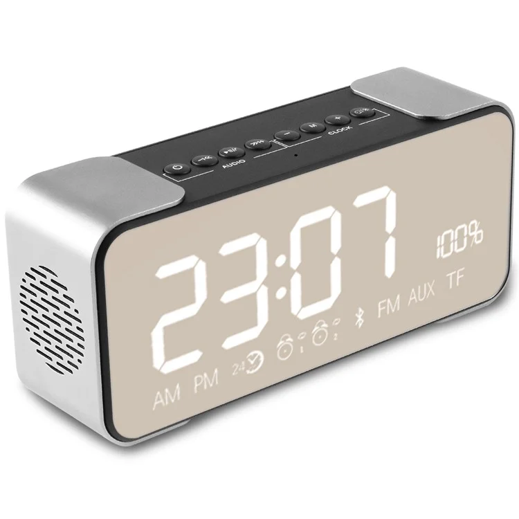 Metal Wireless Bluetooth 4.0 Speaker Large LED Display Clock, Support Aux-in/FM Radio/TF Card (PTH-305) - Silver Color