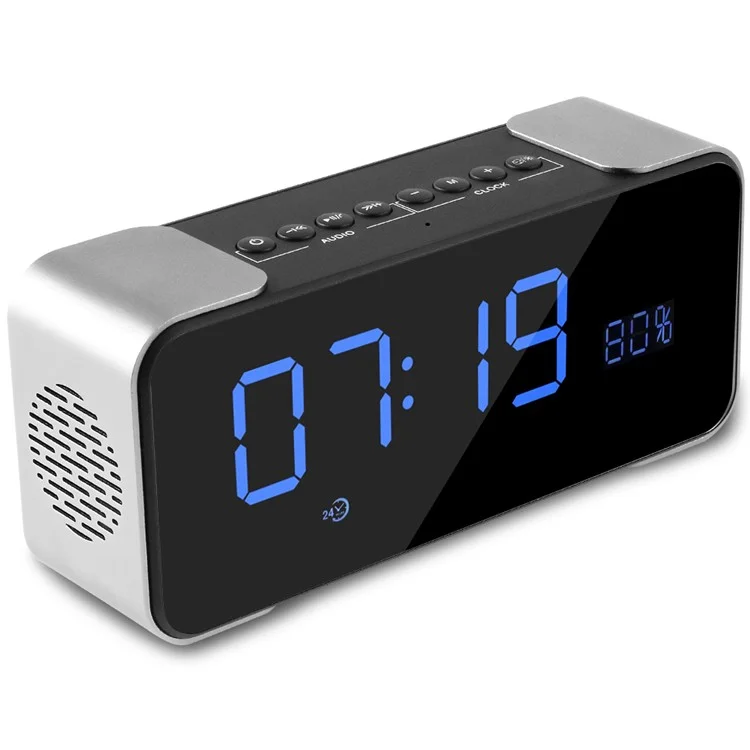 Metal Wireless Bluetooth 4.0 Speaker Large LED Display Clock, Support Aux-in/FM Radio/TF Card (PTH-305) - Silver Color