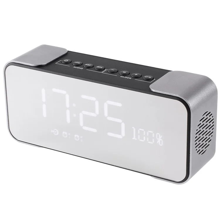 Metal Wireless Bluetooth 4.0 Speaker Large LED Display Clock, Support Aux-in/FM Radio/TF Card (PTH-305) - Silver Color