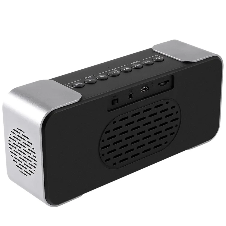 Metal Wireless Bluetooth 4.0 Speaker Large LED Display Clock, Support Aux-in/FM Radio/TF Card (PTH-305) - Silver Color