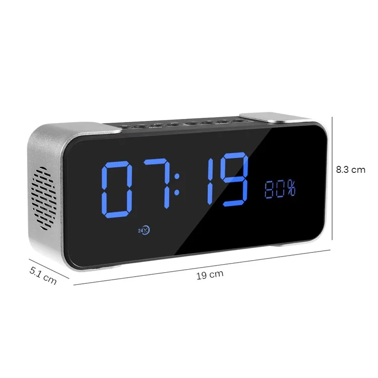 Metal Wireless Bluetooth 4.0 Speaker Large LED Display Clock, Support Aux-in/FM Radio/TF Card (PTH-305) - Silver Color