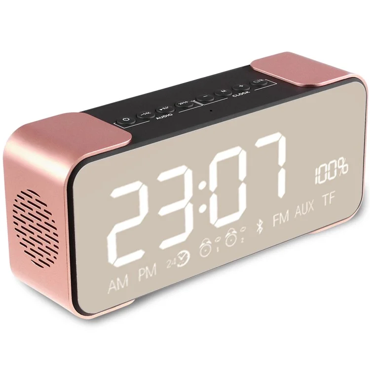 Digital LED Display Clock Metal Bluetooth 4.0 Speaker 2-in-1, Support Aux-in/FM Radio/TF Card (PTH-305) - Rose Gold Color