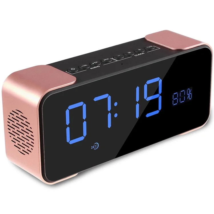 Digital LED Display Clock Metal Bluetooth 4.0 Speaker 2-in-1, Support Aux-in/FM Radio/TF Card (PTH-305) - Rose Gold Color