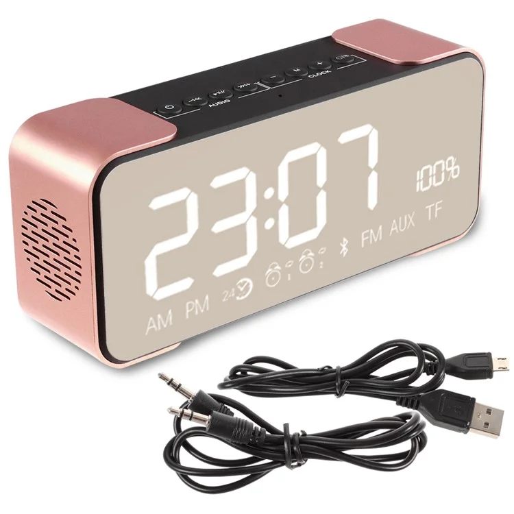 Digital LED Display Clock Metal Bluetooth 4.0 Speaker 2-in-1, Support Aux-in/FM Radio/TF Card (PTH-305) - Rose Gold Color